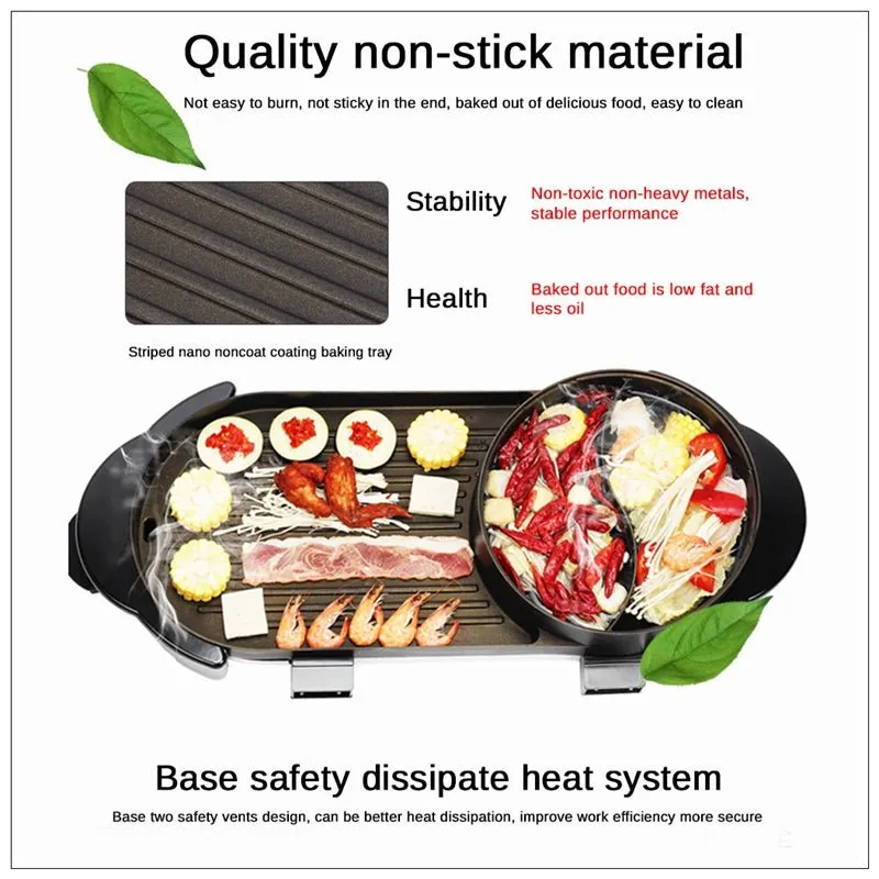 2 in 1 BBQ Barbecue Grill | Electronic Pan | Teppanyaki Hot Pot