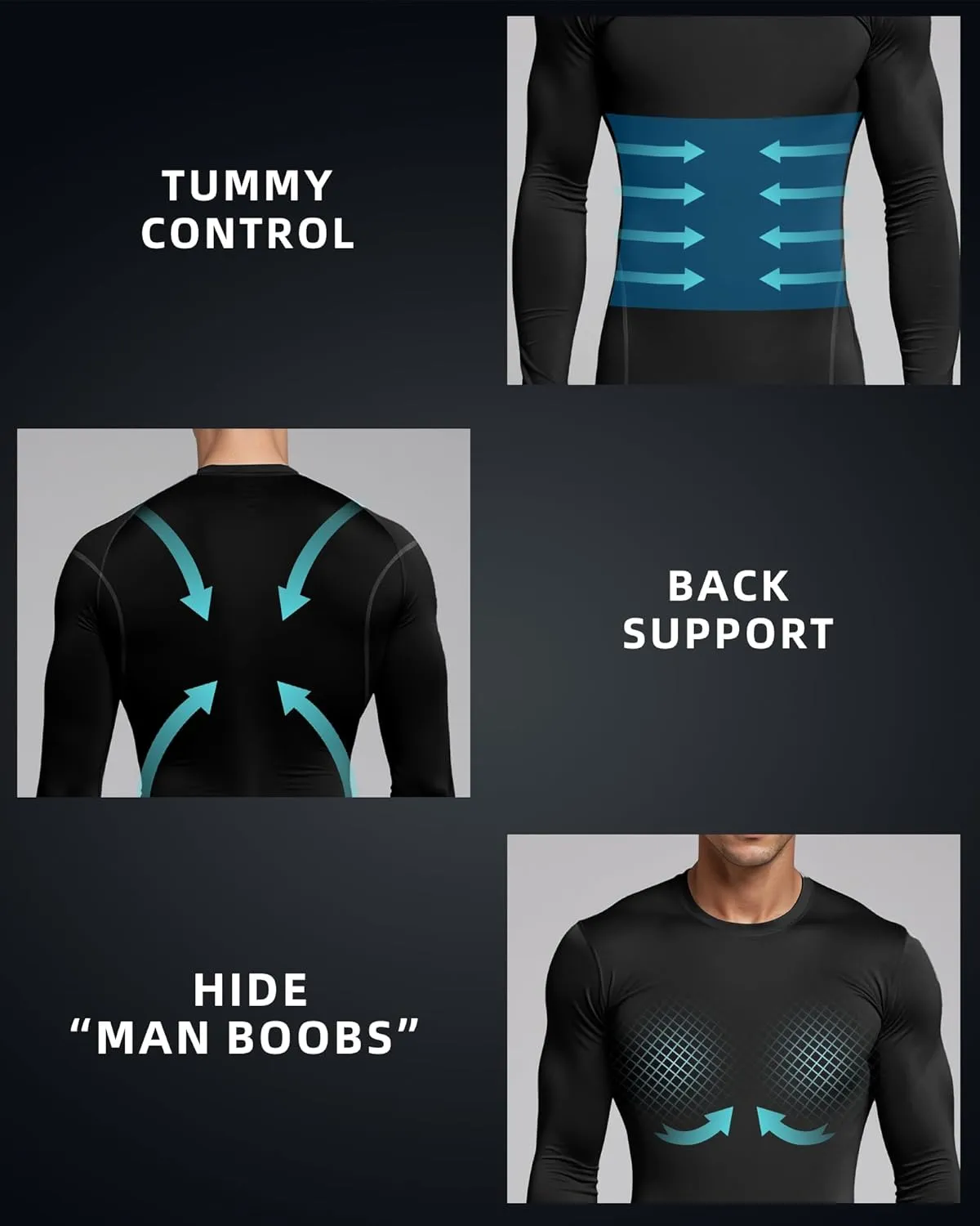 3 Pack Men's Compression Shirts Long Sleeve Athletic Base Layer Running Top UV Sun Protection Outdoor Work Out Shirts Black S