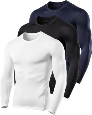 3 Pack Men's Compression Shirts Long Sleeve Athletic Base Layer Running Top UV Sun Protection Outdoor Work Out Shirts Black S