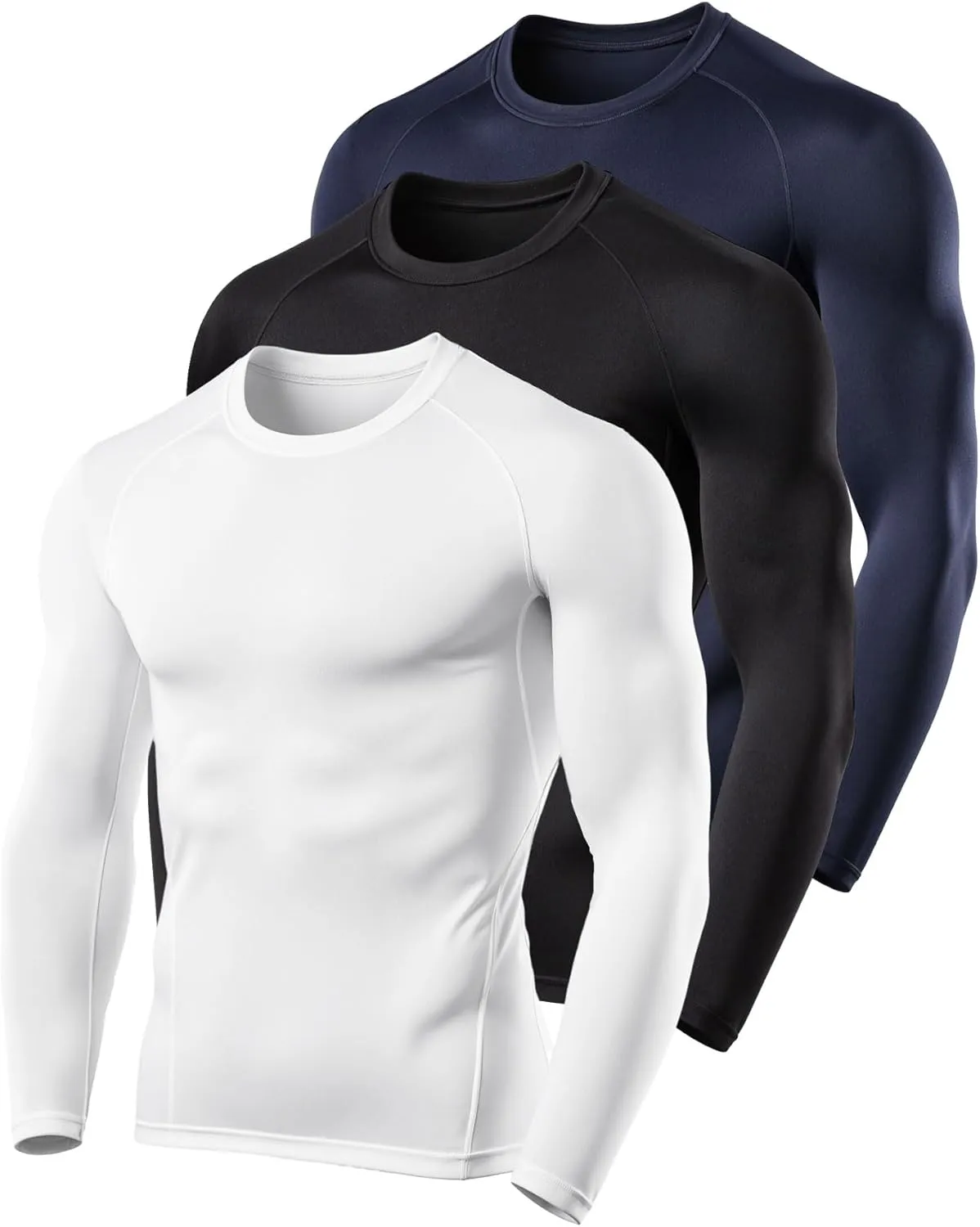 3 Pack Men's Compression Shirts Long Sleeve Athletic Base Layer Running Top UV Sun Protection Outdoor Work Out Shirts Black S
