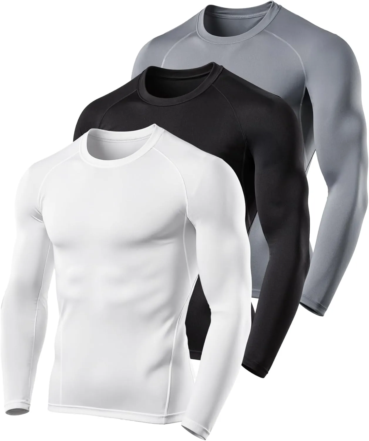 3 Pack Men's Compression Shirts Long Sleeve Athletic Base Layer Running Top UV Sun Protection Outdoor Work Out Shirts Black S