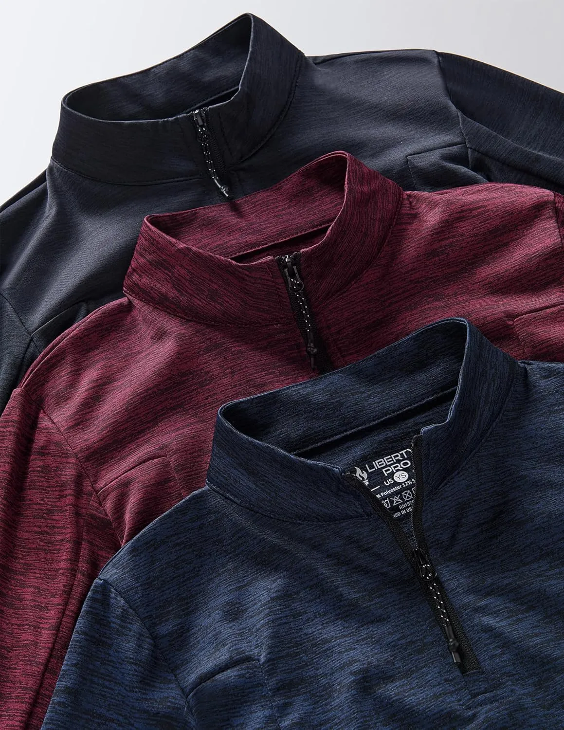 3 Pack Youth Boys Slim Fit Athletic Quarter Zip Pullover Shirts, Lightweight Long Sleeve Jackets Performance Tops