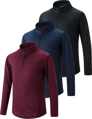 3 Pack Youth Boys Slim Fit Athletic Quarter Zip Pullover Shirts, Lightweight Long Sleeve Jackets Performance Tops