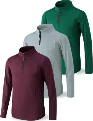 3 Pack Youth Boys Slim Fit Athletic Quarter Zip Pullover Shirts, Lightweight Long Sleeve Jackets Performance Tops