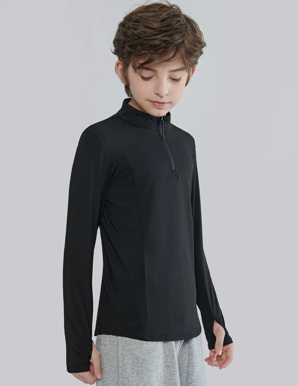 3 Pack Youth Boys Slim Fit Athletic Quarter Zip Pullover Shirts, Lightweight Long Sleeve Jackets Performance Tops