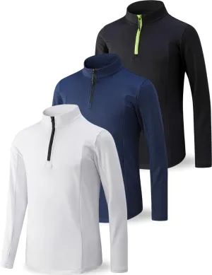 3 Pack Youth Boys Slim Fit Athletic Quarter Zip Pullover Shirts, Lightweight Long Sleeve Jackets Performance Tops