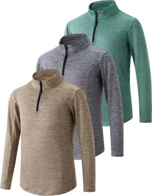 3 Pack Youth Boys Slim Fit Athletic Quarter Zip Pullover Shirts, Lightweight Long Sleeve Jackets Performance Tops