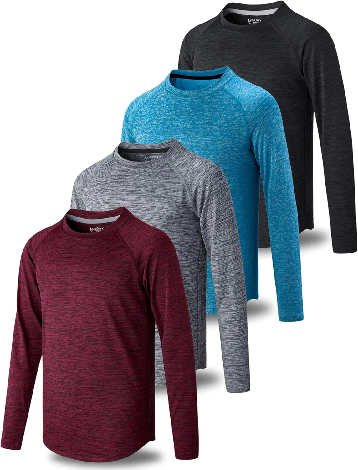 4 Pack: Youth Boys Long Sleeve Shirts Dry Fit Athletic Clothes for Teens, Kids Active Performance Tshirts with Thumb Holes