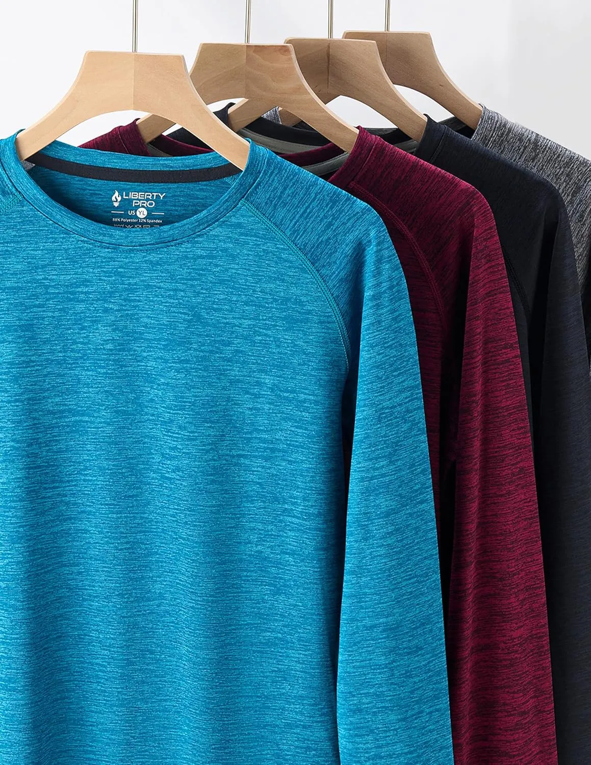 4 Pack: Youth Boys Long Sleeve Shirts Dry Fit Athletic Clothes for Teens, Kids Active Performance Tshirts with Thumb Holes