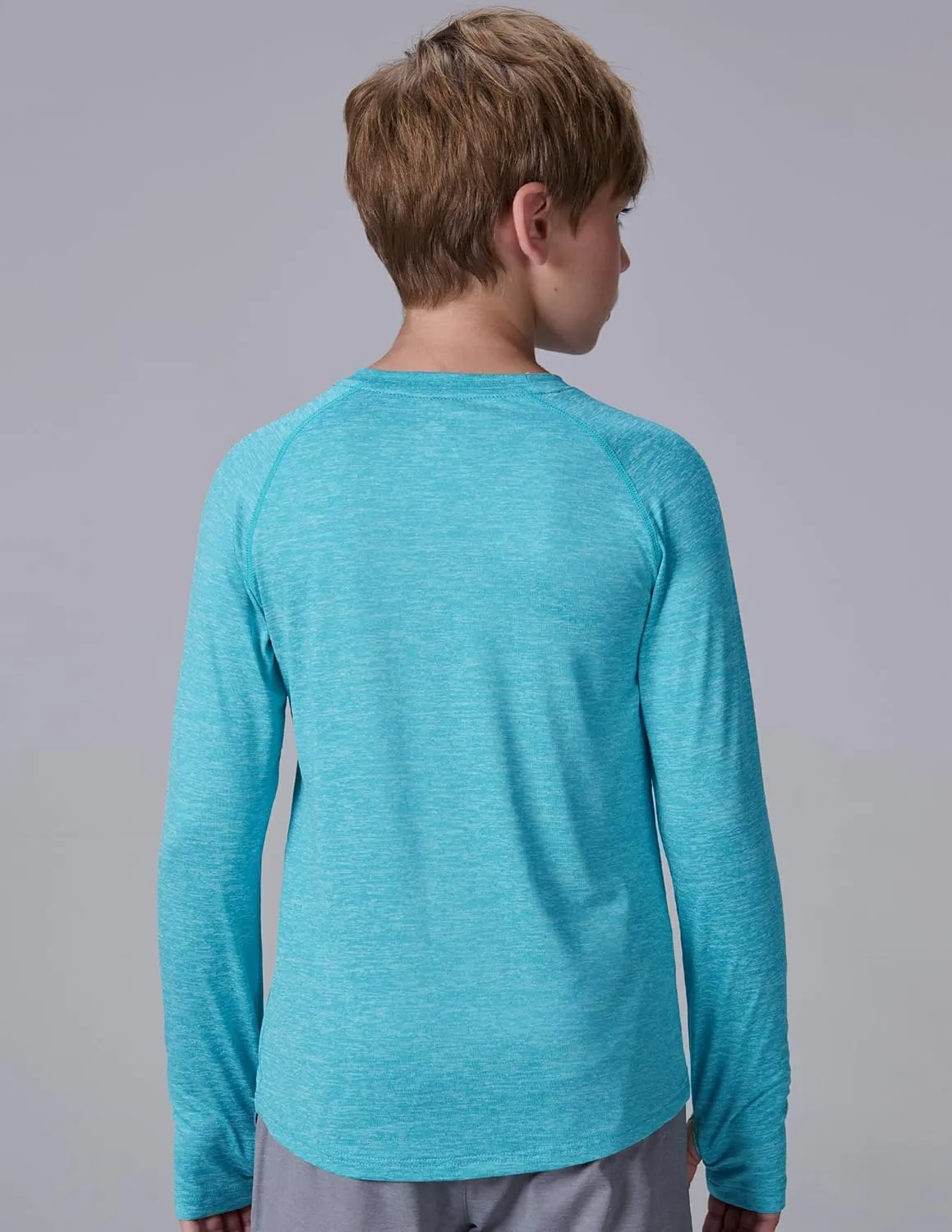 4 Pack: Youth Boys Long Sleeve Shirts Dry Fit Athletic Clothes for Teens, Kids Active Performance Tshirts with Thumb Holes