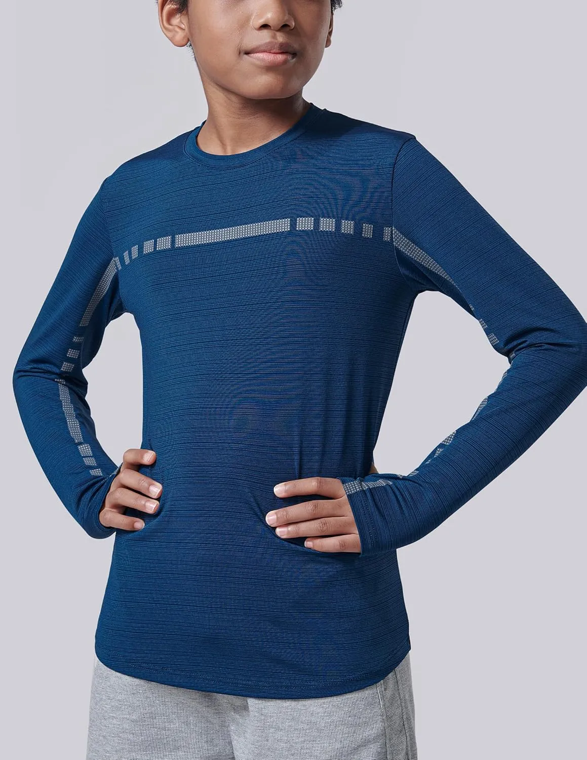 4 Pack: Youth Boys Long Sleeve Shirts Dry Fit Athletic Clothes for Teens, Kids Active Performance Tshirts with Thumb Holes