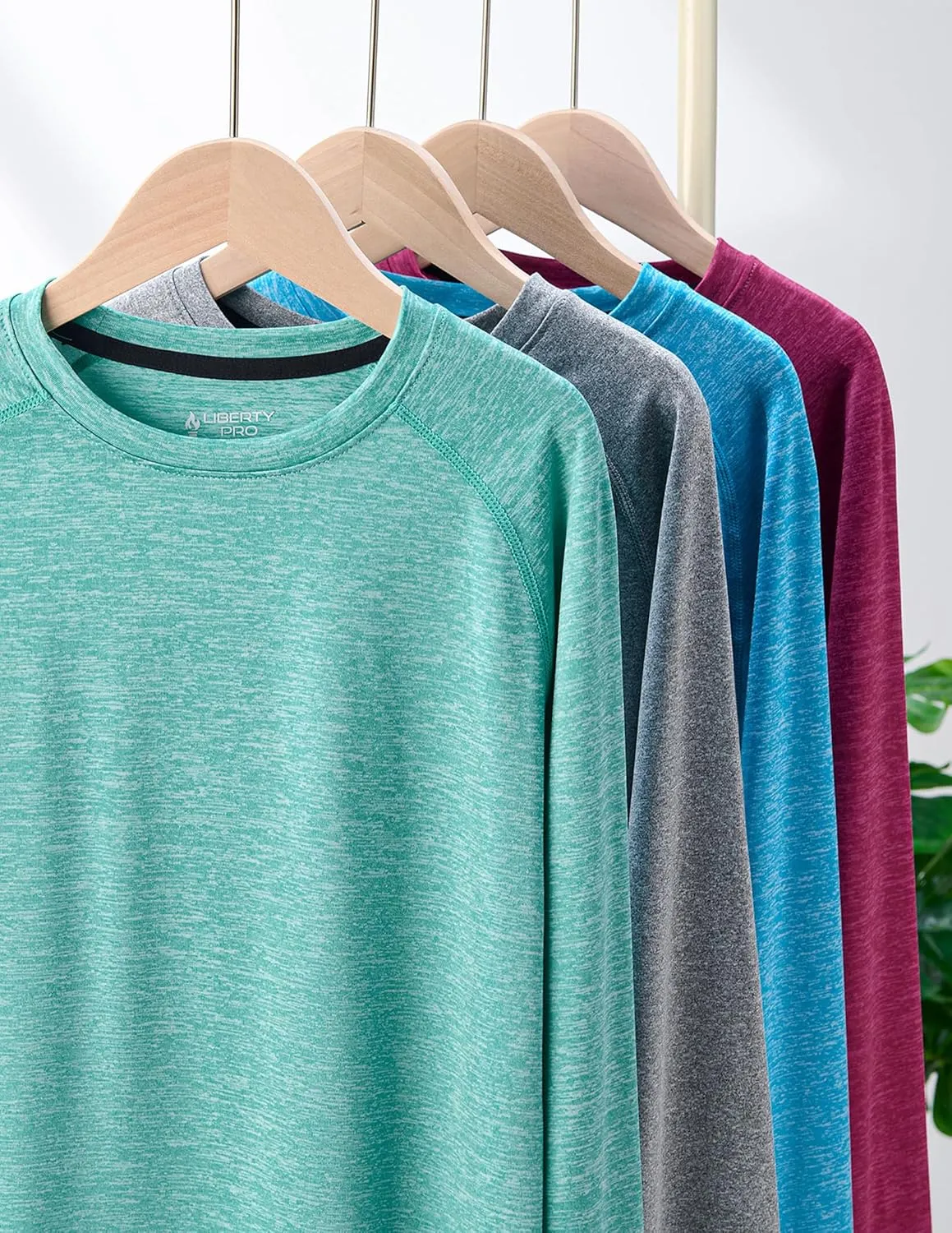 4 Pack: Youth Boys Long Sleeve Shirts Dry Fit Athletic Clothes for Teens, Kids Active Performance Tshirts with Thumb Holes