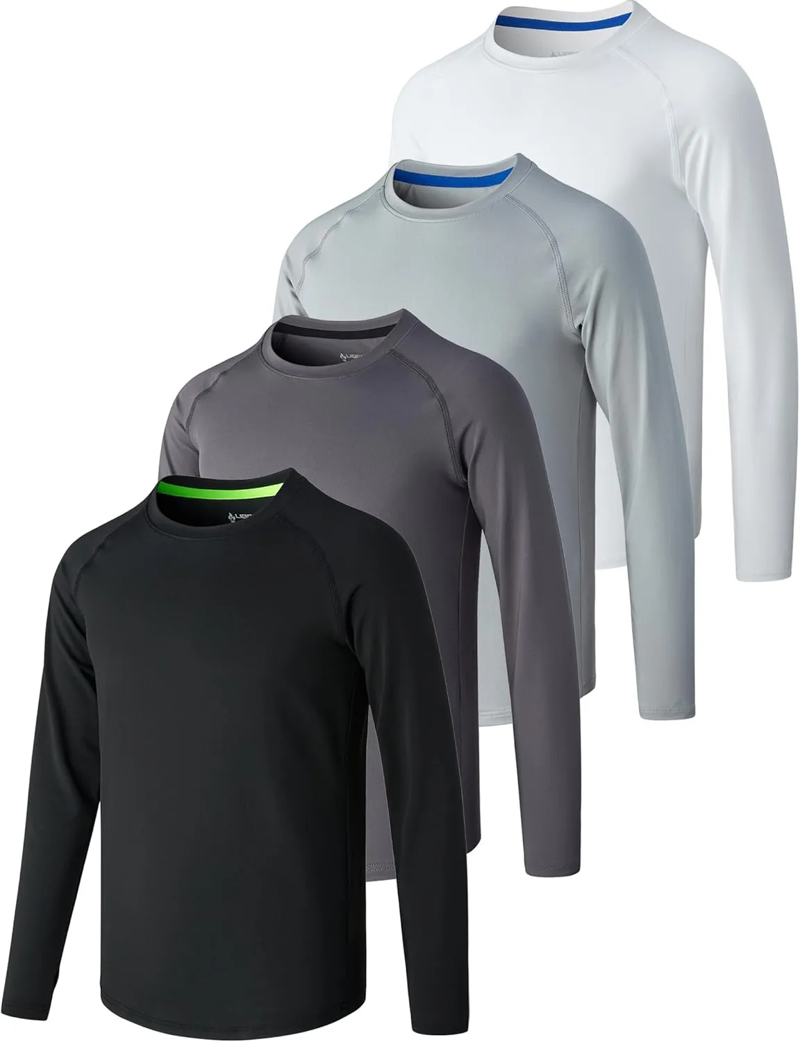 4 Pack: Youth Boys Long Sleeve Shirts Dry Fit Athletic Clothes for Teens, Kids Active Performance Tshirts with Thumb Holes