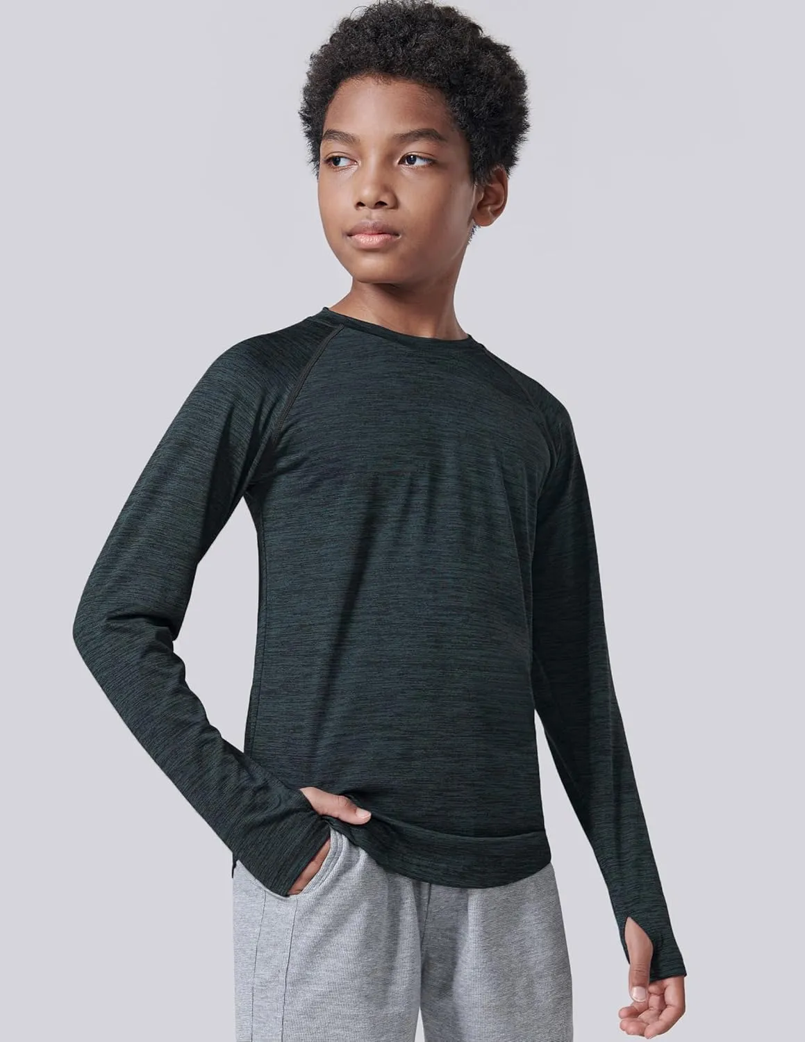 4 Pack: Youth Boys Long Sleeve Shirts Dry Fit Athletic Clothes for Teens, Kids Active Performance Tshirts with Thumb Holes