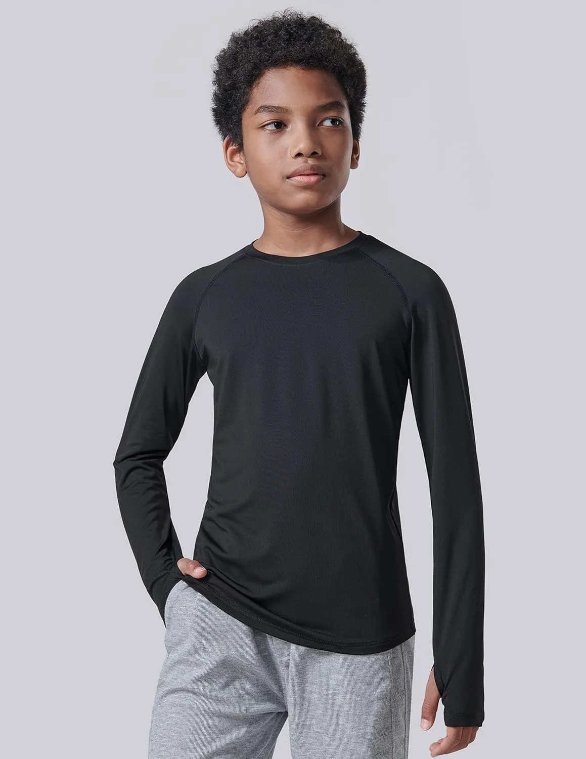 4 Pack: Youth Boys Long Sleeve Shirts Dry Fit Athletic Clothes for Teens, Kids Active Performance Tshirts with Thumb Holes