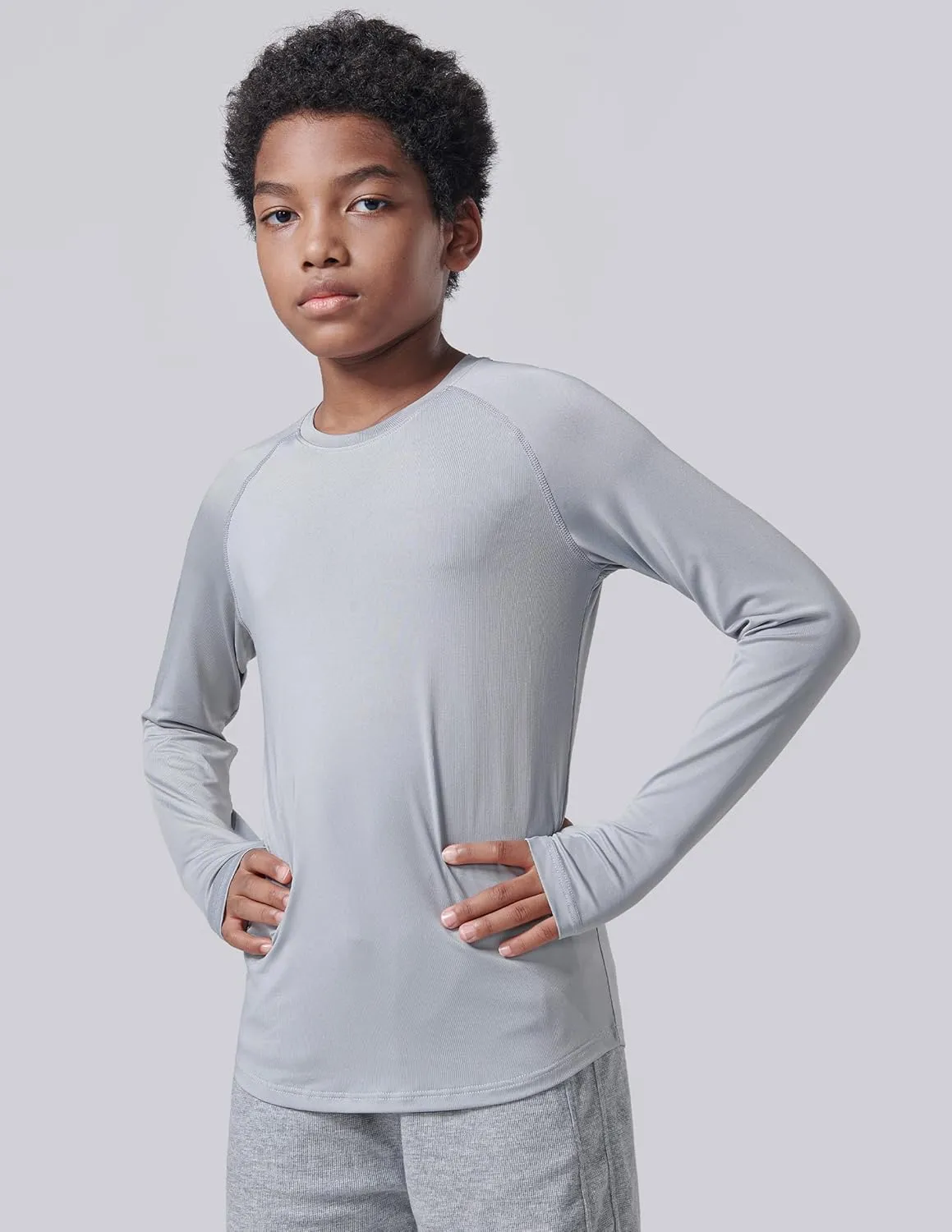 4 Pack: Youth Boys Long Sleeve Shirts Dry Fit Athletic Clothes for Teens, Kids Active Performance Tshirts with Thumb Holes