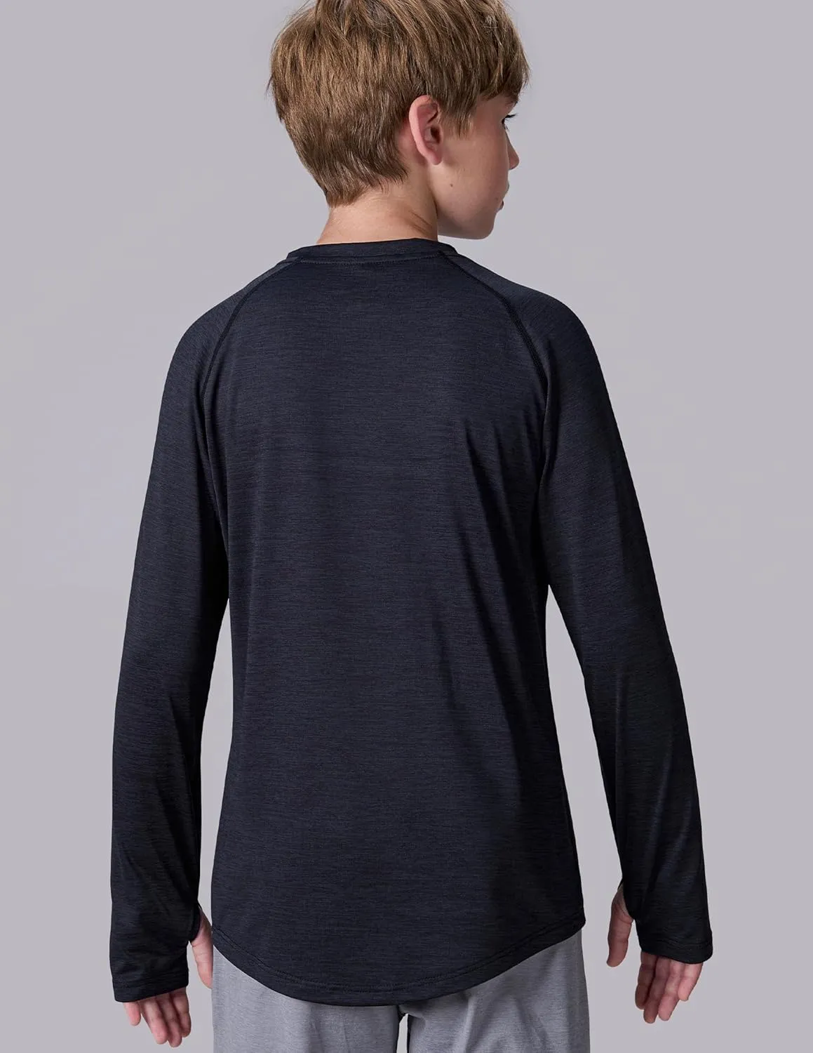 4 Pack: Youth Boys Long Sleeve Shirts Dry Fit Athletic Clothes for Teens, Kids Active Performance Tshirts with Thumb Holes