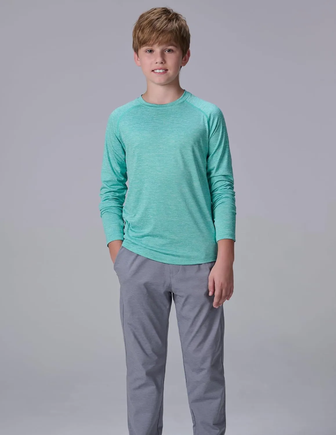 4 Pack: Youth Boys Long Sleeve Shirts Dry Fit Athletic Clothes for Teens, Kids Active Performance Tshirts with Thumb Holes