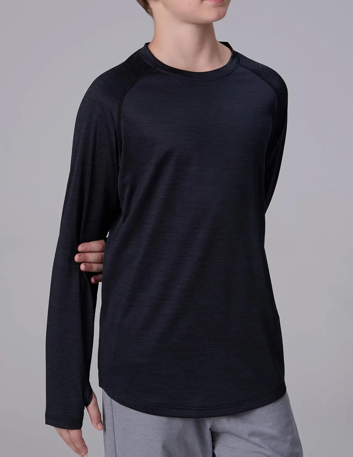 4 Pack: Youth Boys Long Sleeve Shirts Dry Fit Athletic Clothes for Teens, Kids Active Performance Tshirts with Thumb Holes