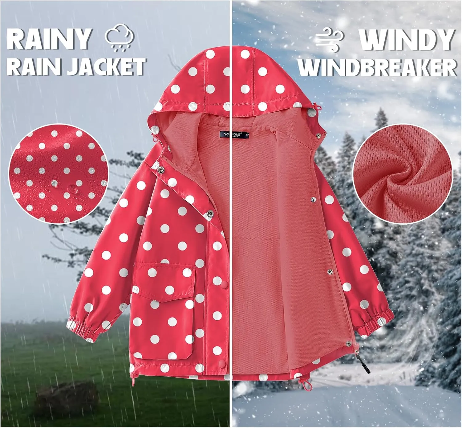 Avoogue Toddler Rain Jacket Windbreaker Lined Raincoat Waterproof Hooded Lightweight Rain Coats With Pockets 4-12Y