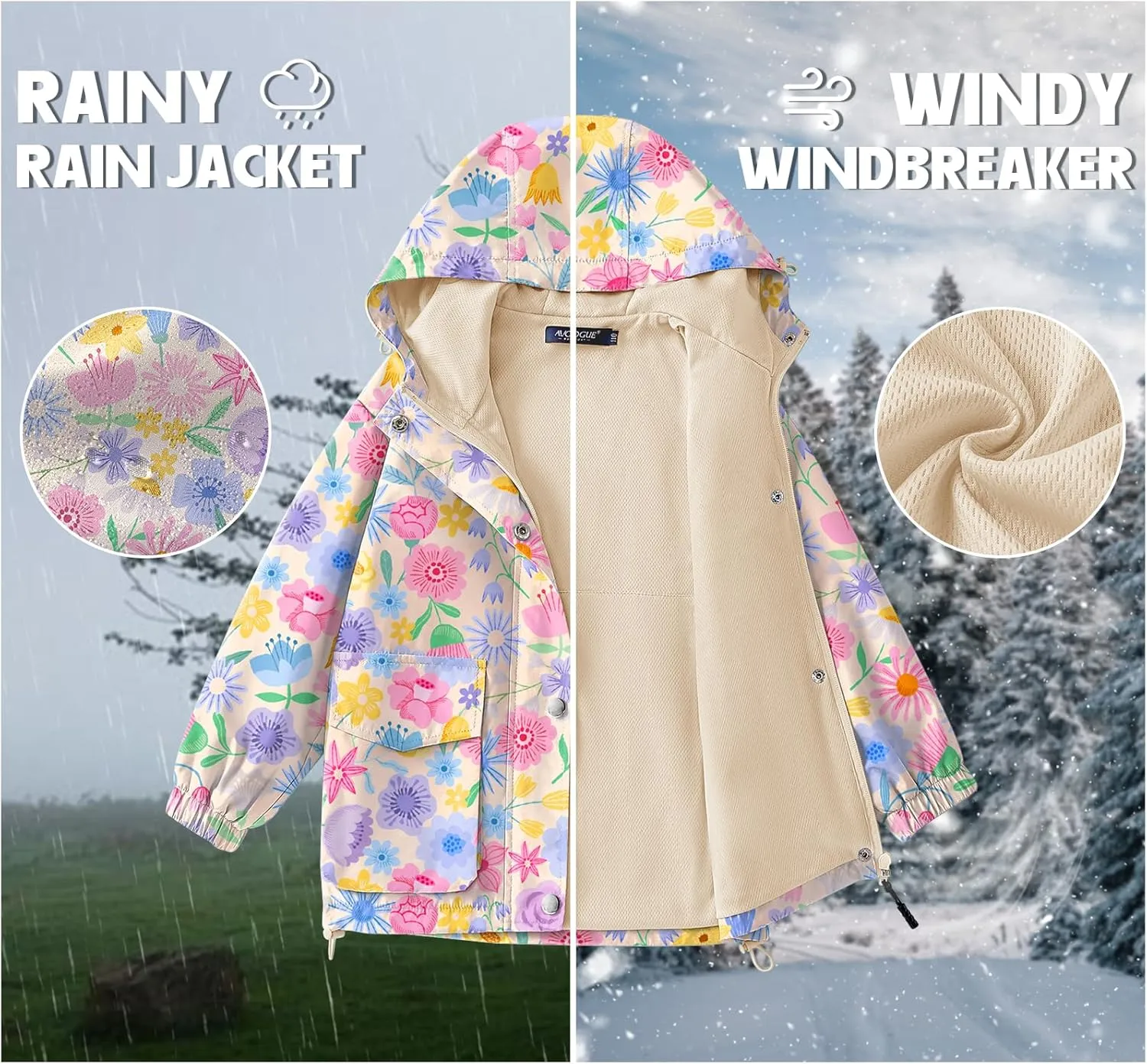 Avoogue Toddler Rain Jacket Windbreaker Lined Raincoat Waterproof Hooded Lightweight Rain Coats With Pockets 4-12Y
