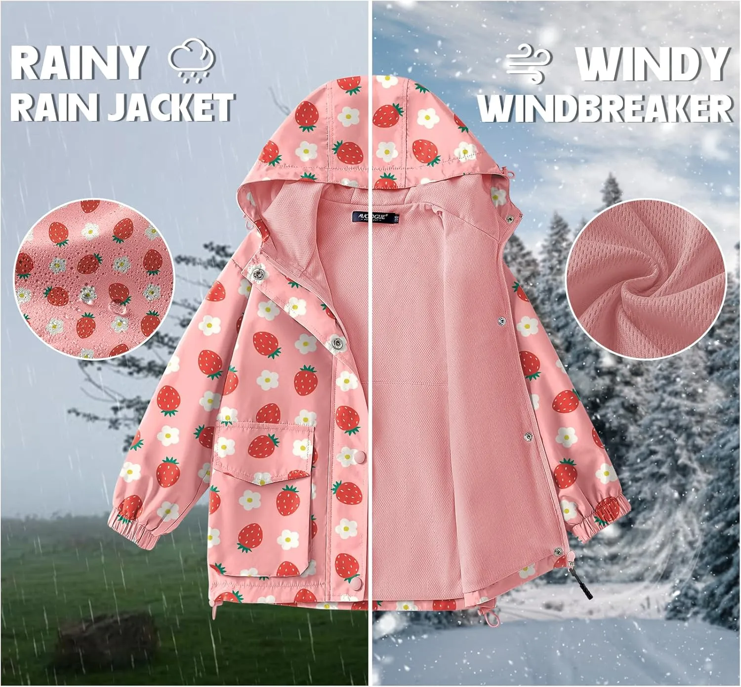 Avoogue Toddler Rain Jacket Windbreaker Lined Raincoat Waterproof Hooded Lightweight Rain Coats With Pockets 4-12Y