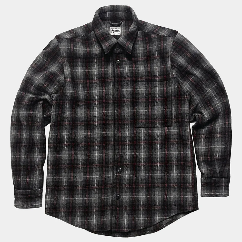 BZEN M.3239-CONNERY PLAID REGULAR FIT SINGLE POCKET WOOL BLEND PLAID SHIRT-E0 GREY PLAID