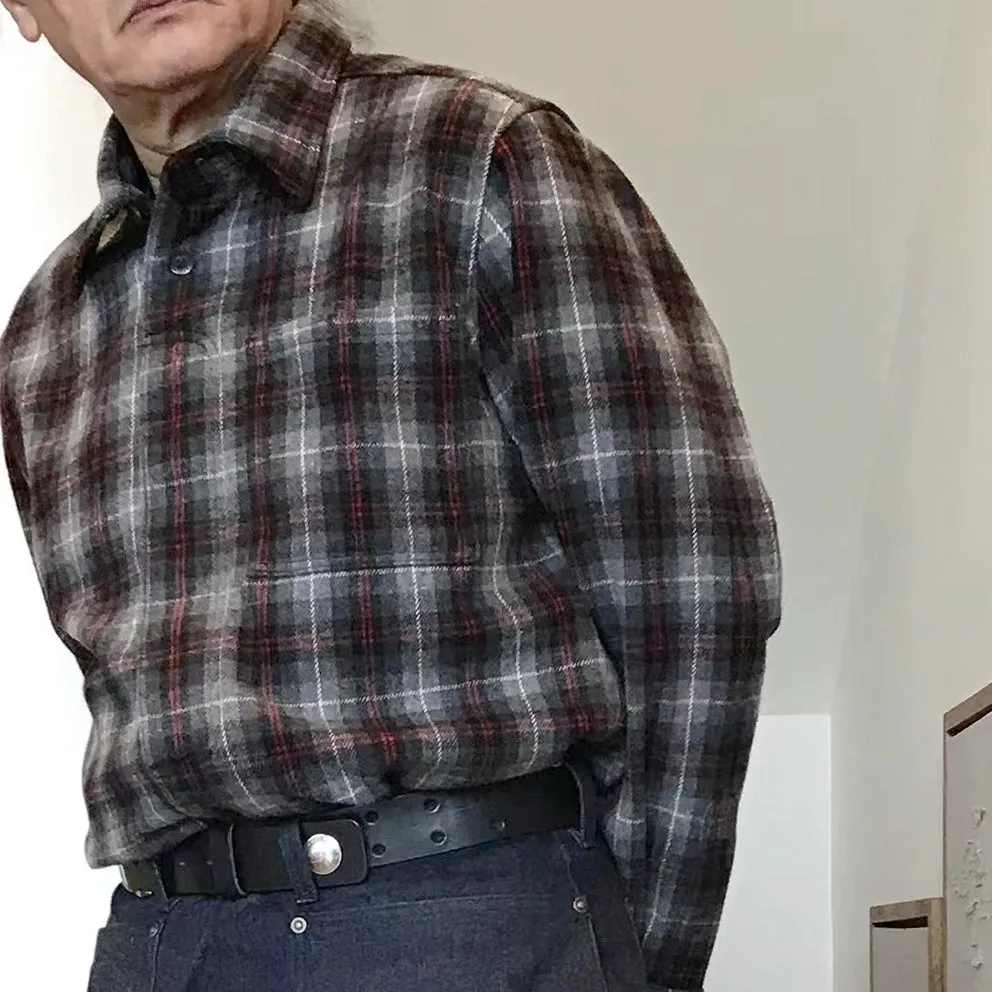 BZEN M.3239-CONNERY PLAID REGULAR FIT SINGLE POCKET WOOL BLEND PLAID SHIRT-E0 GREY PLAID