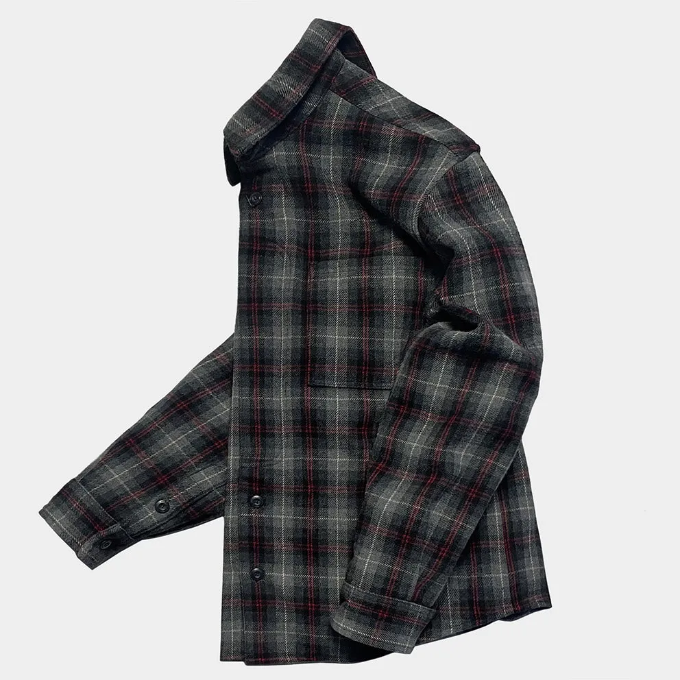 BZEN M.3239-CONNERY PLAID REGULAR FIT SINGLE POCKET WOOL BLEND PLAID SHIRT-E0 GREY PLAID