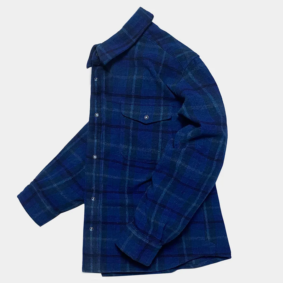 BZEN M.3239R-PACO PLAID REGULAR FIT 2 POCKET WOOL BLEND PLAID SHIRT-E0 BLUE PLAID