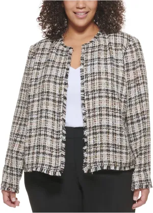 Calvin Klein Plus Size Fringe Trim Tweed Jacket Black Multi 16W