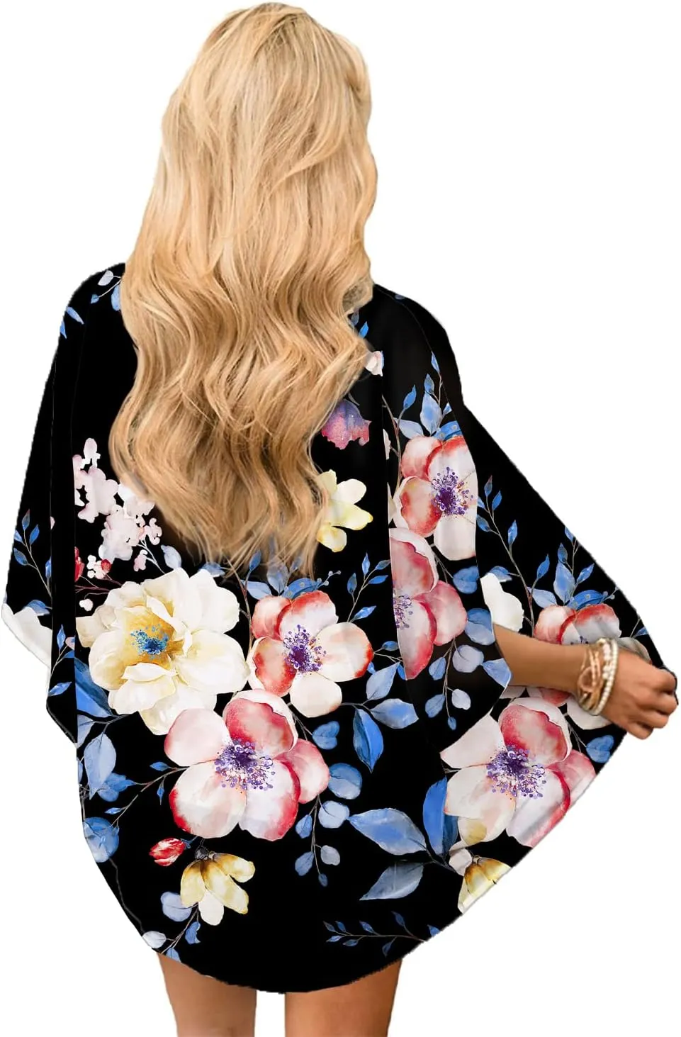 CASURESS Women's Sheer Chiffon Summer Blouse Tops Kimono Cardigan Floral Casual Loose Cover Ups Swimwear