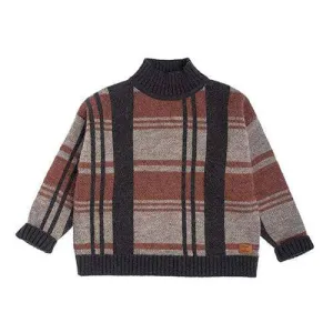 Checked Turtleneck Knit Sweater in Beige