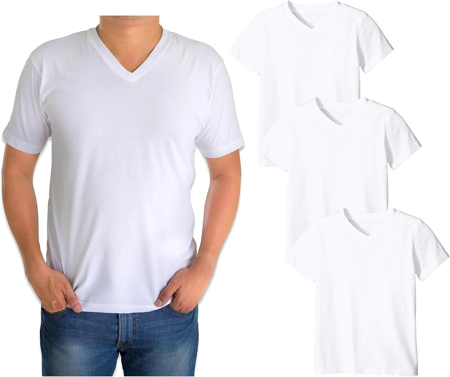 Classic Men's White Short Sleeve Undershirts V Neck T Shirt - Multi & Bulk Wholesale Packs