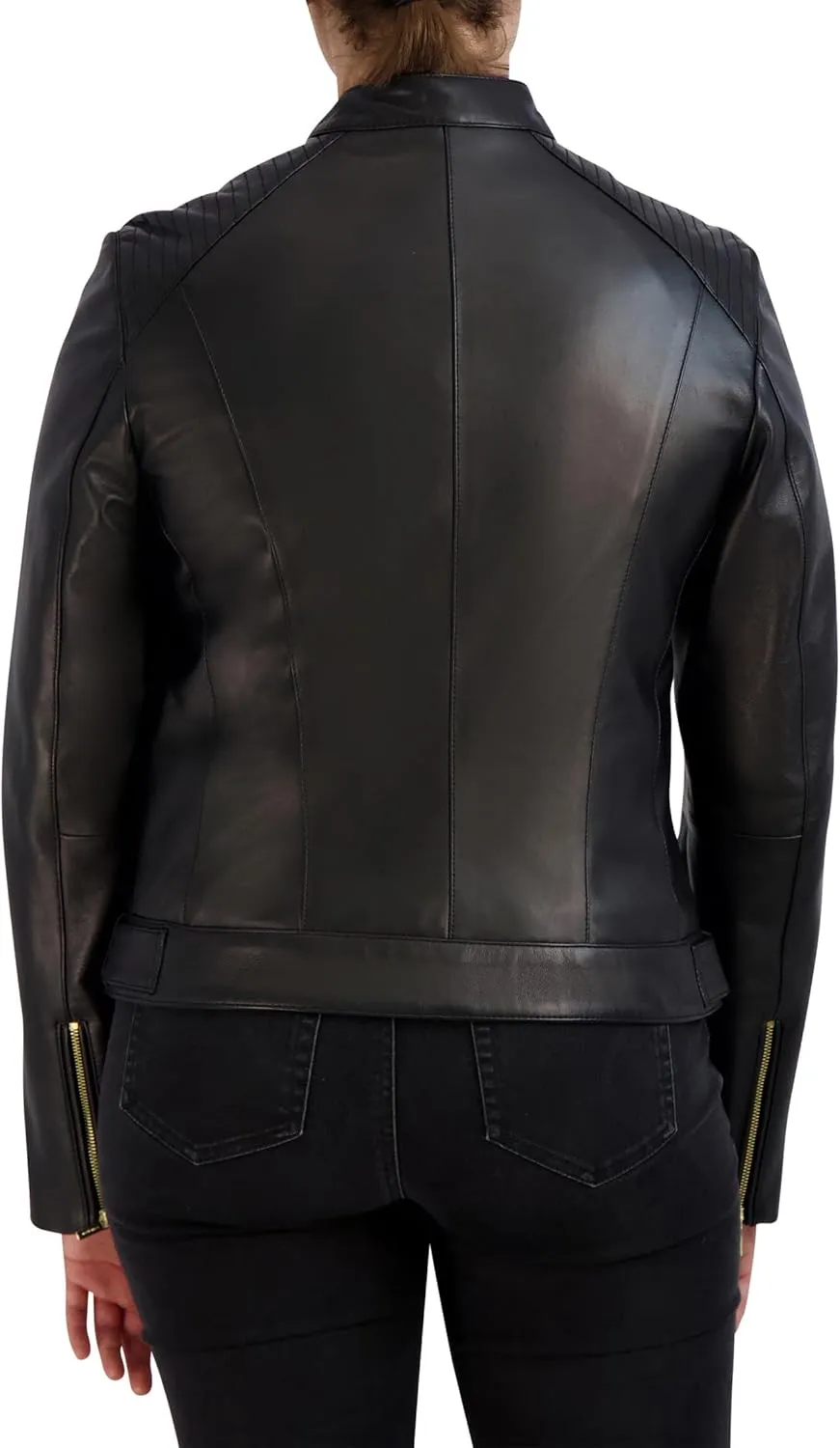 Cole Haan Women's Racer with Quilted Panels Leather Jacket