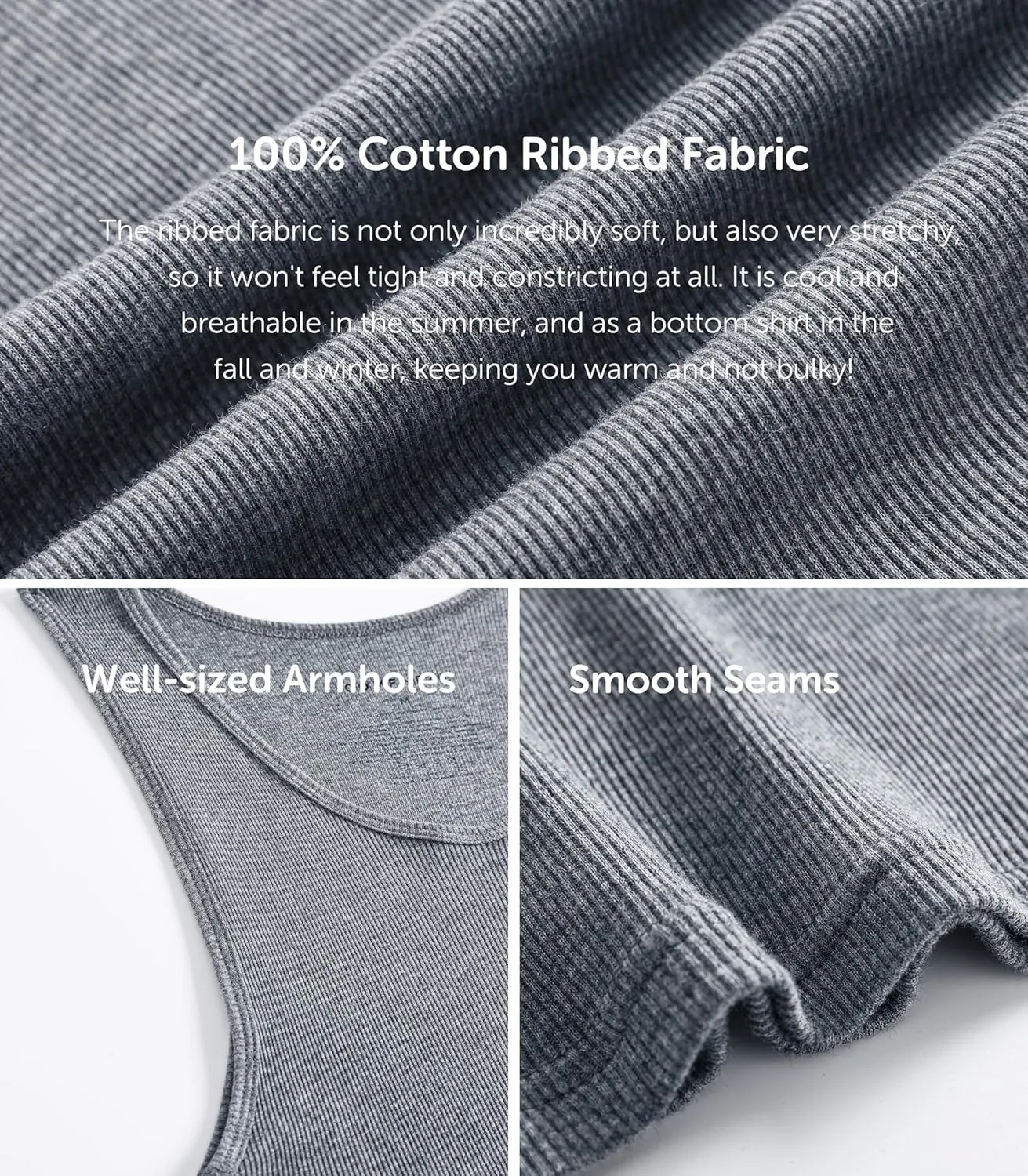 Comfneat Men's 6-Pack Ribbed Tank Tops Cotton Comfy Fit Undershirts