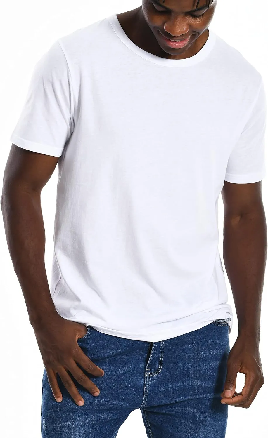 Comfneat Men's Cotton Blend Undershirts Crew Neck Lightweight T-Shirts 4-Pack