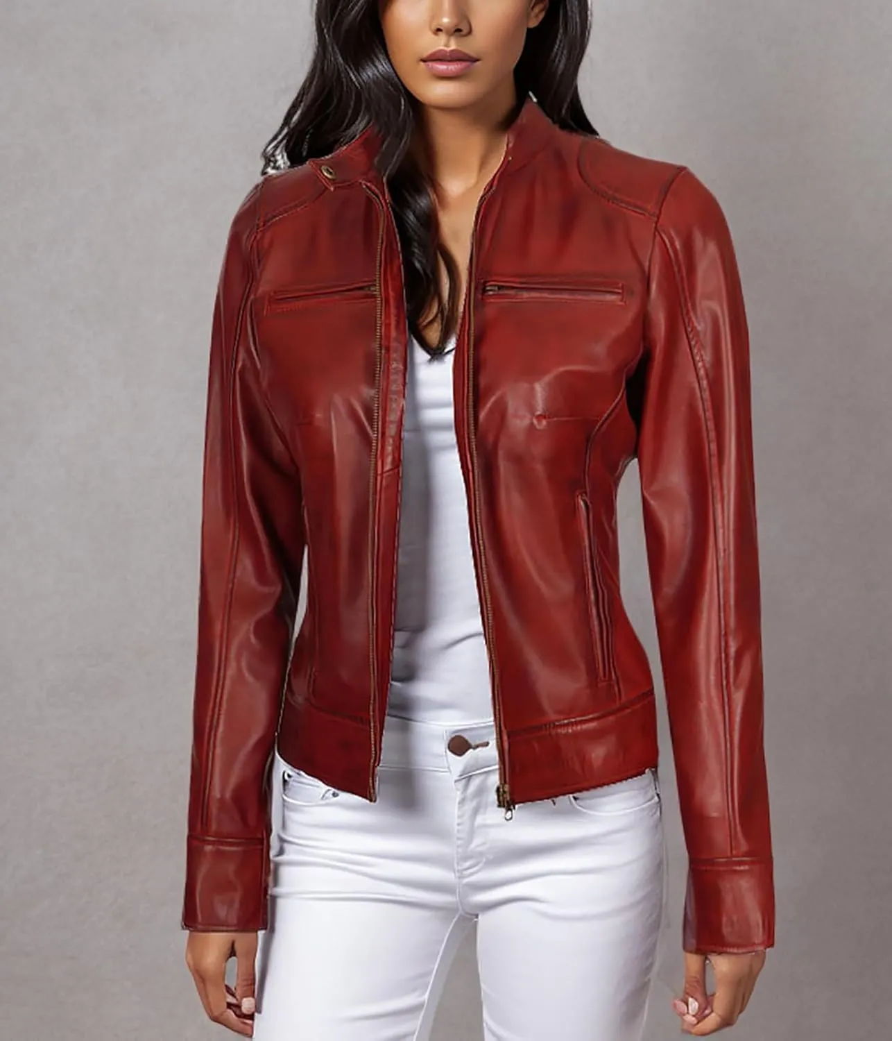 Decrum Leather Jackets For Women - Cafe Racer Style Casual Trending Fashion Womens Leather Jacket