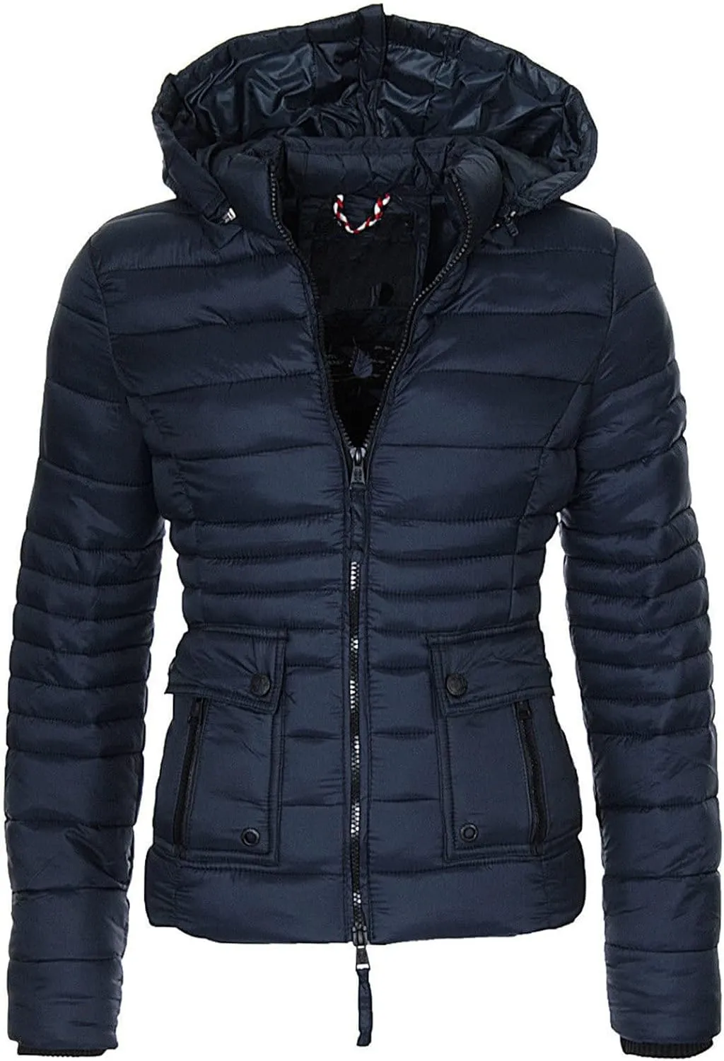 DGHM-JLMY Women Slim Cotton Padded Jacket Winter Hood Coat Quilted Thicken Puffer with Removable Hood Warm Down Puffer Jacket