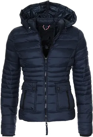 DGHM-JLMY Women Slim Cotton Padded Jacket Winter Hood Coat Quilted Thicken Puffer with Removable Hood Warm Down Puffer Jacket