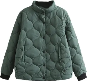 DGHM-JLMY Women's Winter Fashion Short Cotton-Padded Jacket Stand Collar Button Puffer Jacket Casual Warm Down Coat