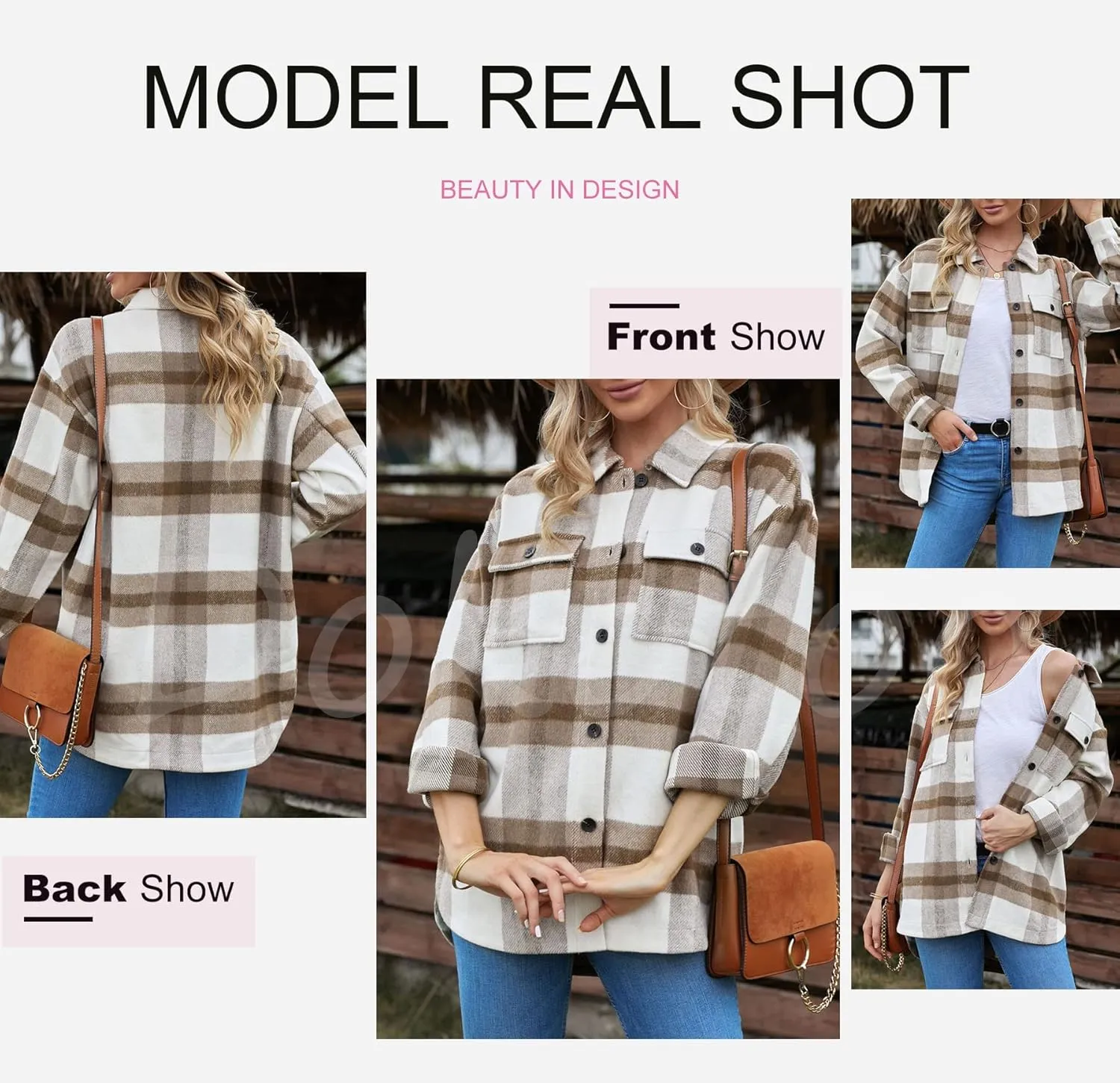 Dokotoo Womens Casual Plaid Button Down Long Sleeve Shirts Flannel Shacket Jacket Coats