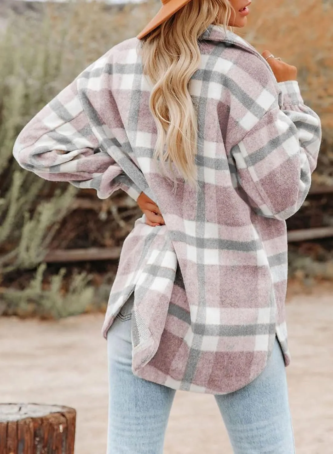 Dokotoo Womens Casual Plaid Button Down Long Sleeve Shirts Flannel Shacket Jacket Coats