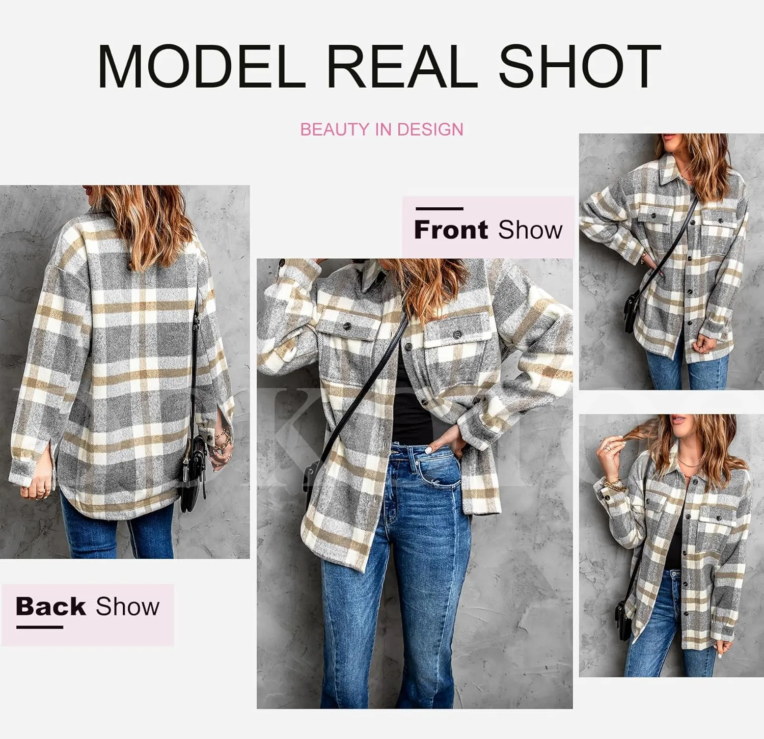 Dokotoo Womens Casual Plaid Button Down Long Sleeve Shirts Flannel Shacket Jacket Coats