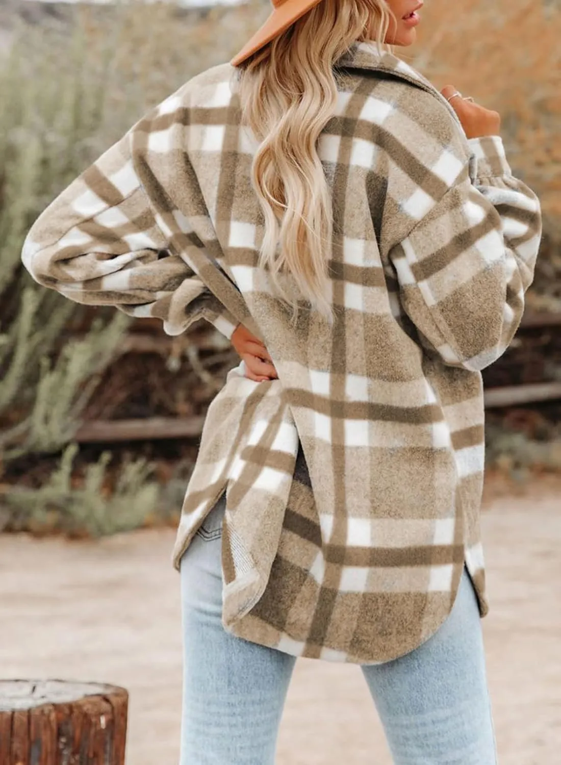 Dokotoo Womens Casual Plaid Button Down Long Sleeve Shirts Flannel Shacket Jacket Coats