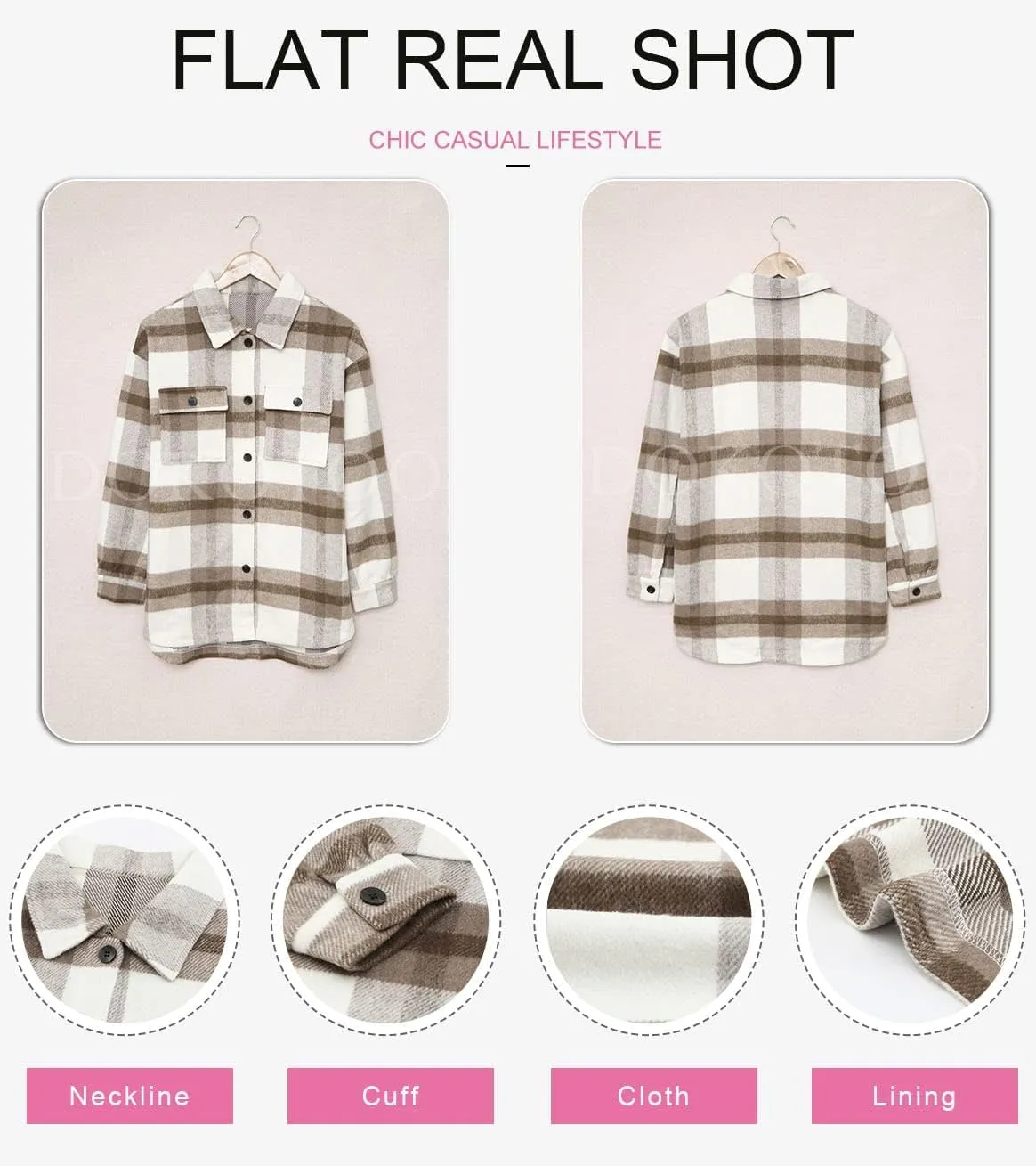 Dokotoo Womens Casual Plaid Button Down Long Sleeve Shirts Flannel Shacket Jacket Coats