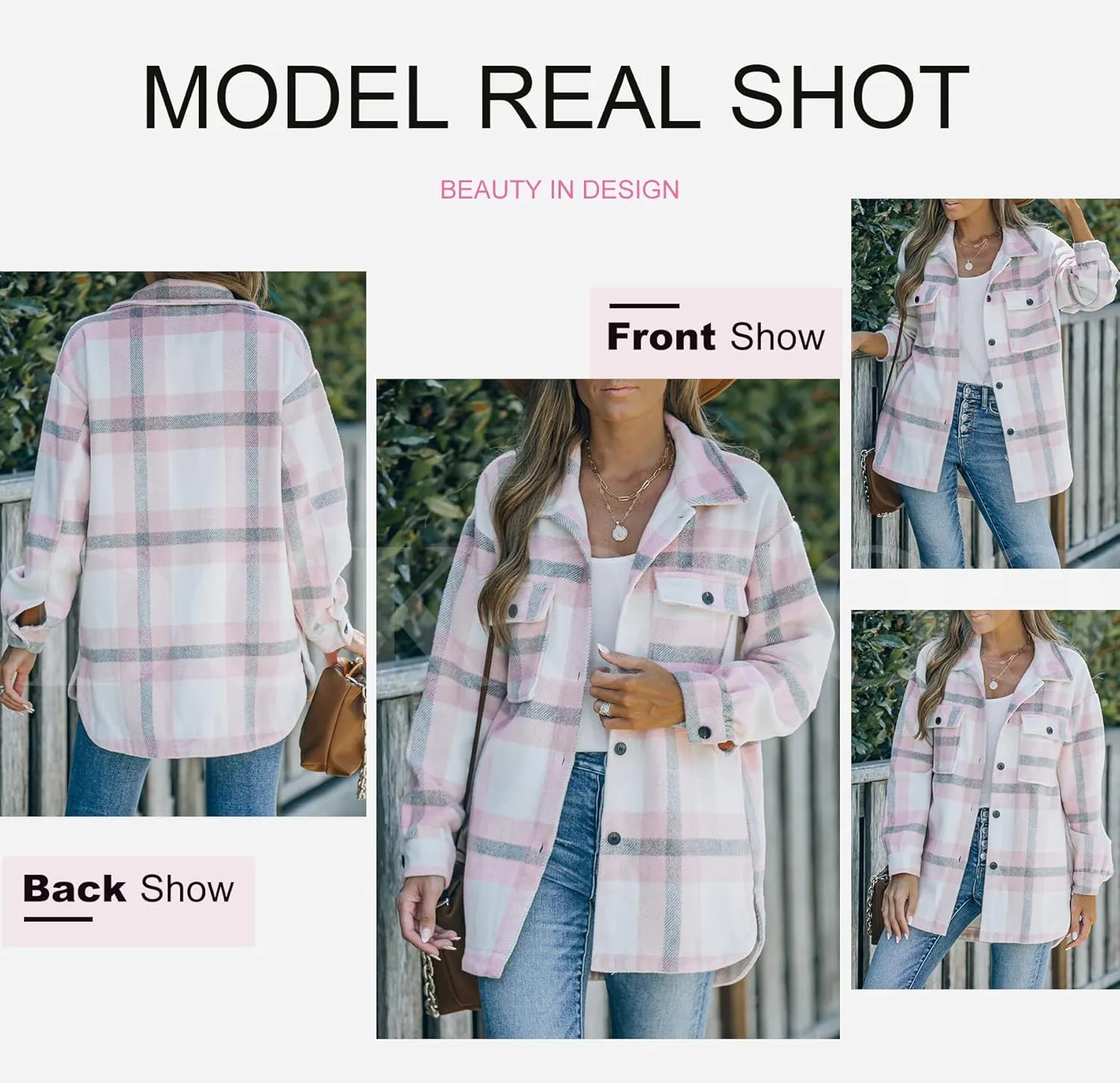 Dokotoo Womens Casual Plaid Button Down Long Sleeve Shirts Flannel Shacket Jacket Coats