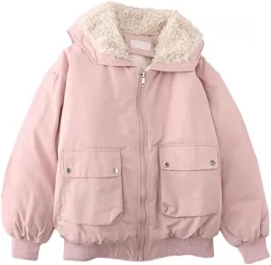ERFMFKL Women Vintage Parka Jacket Warm Cotton Padded Fleece Jacket Harajuku Winter Coats Outerwear