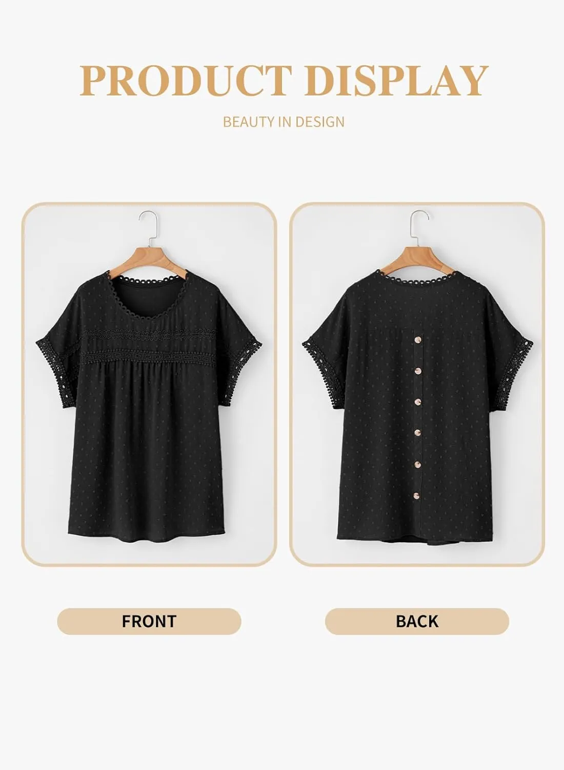 Eytino Women Plus Size Tops Crewneck Short Sleeve Lace Crochet Loose Casual Summer Blouses Shirts(1X-5X)