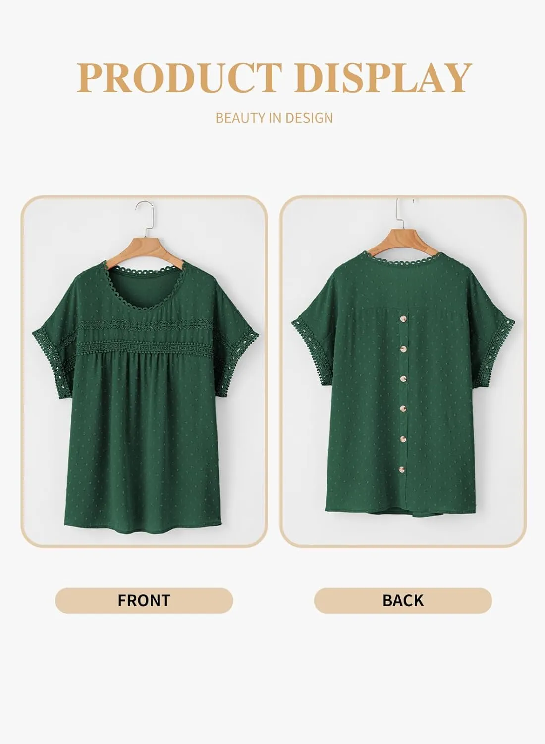 Eytino Women Plus Size Tops Crewneck Short Sleeve Lace Crochet Loose Casual Summer Blouses Shirts(1X-5X)